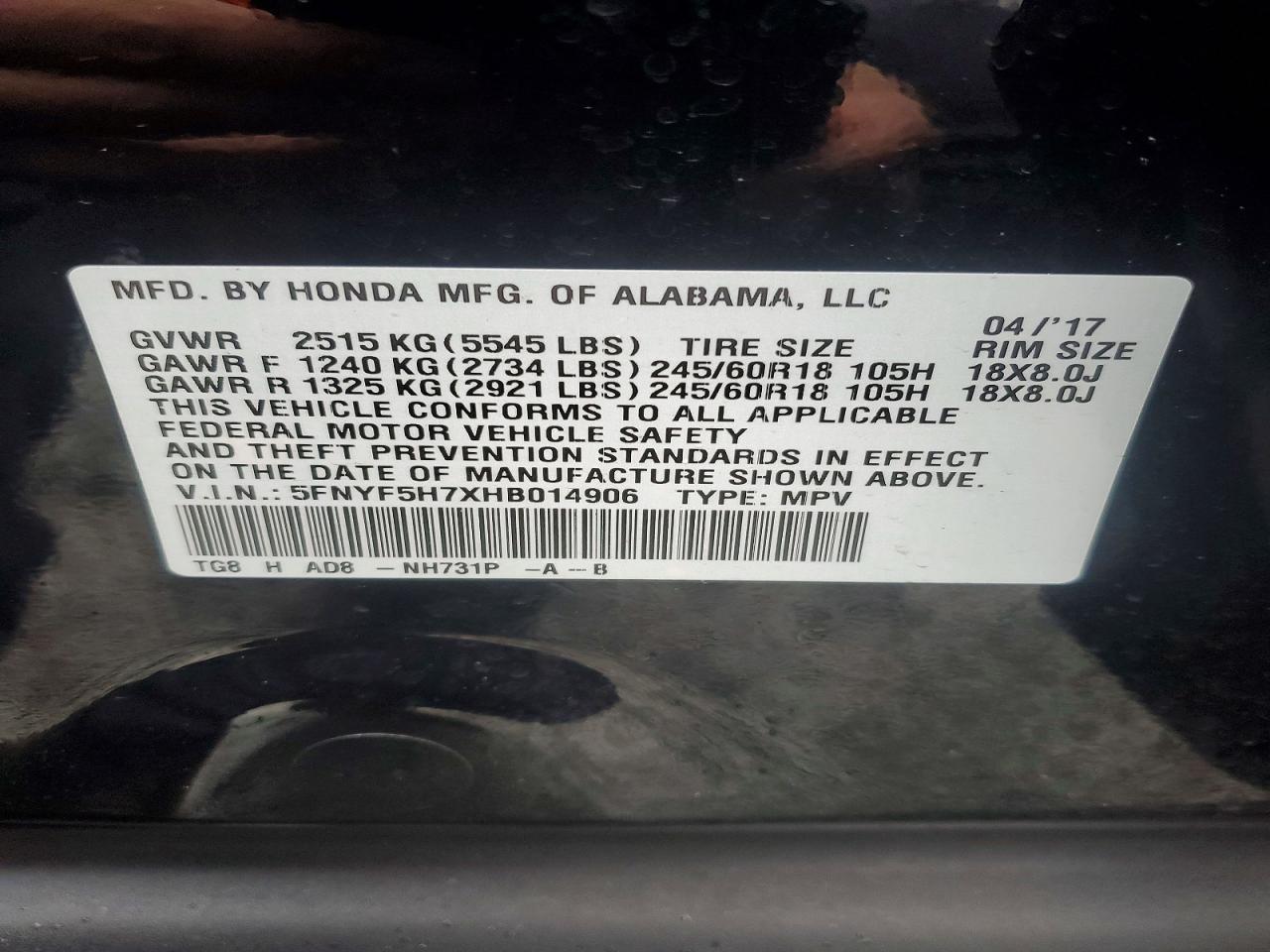2017 Honda Pilot Exln