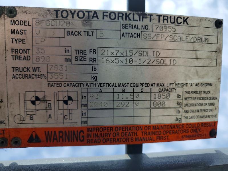 2015 Toyota 8FGCU20 Forklift