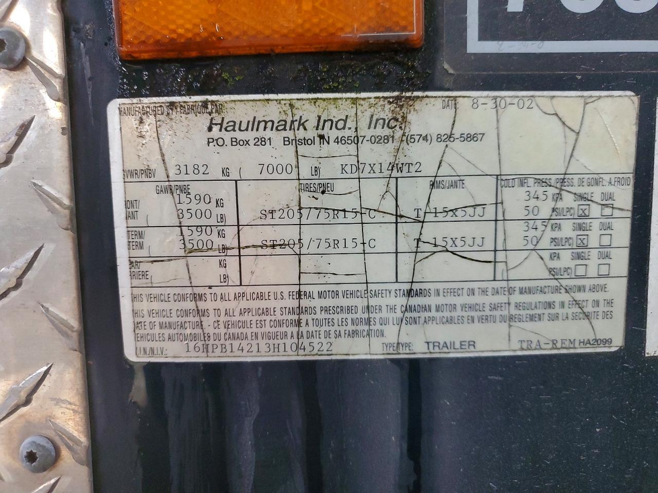 2003 Haulmark 2002 Haulmark HA2099 Enclosed Cargo Trailer