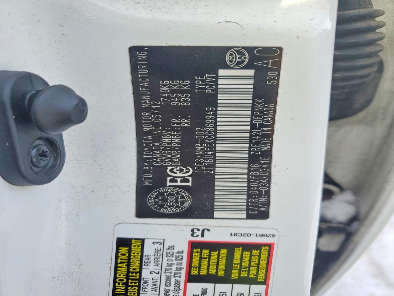 2012 Toyota Corolla Base