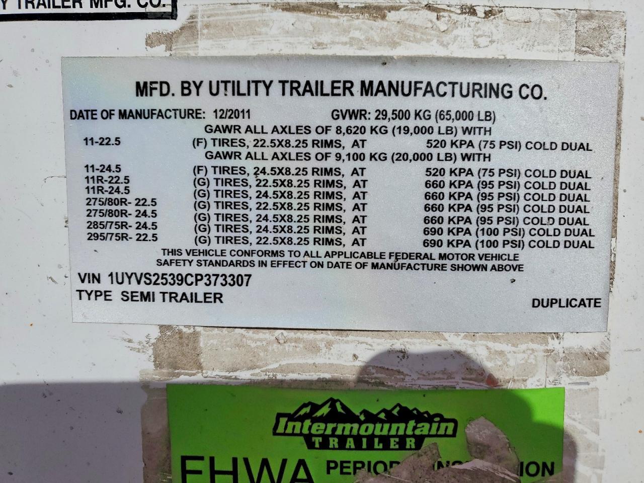 2012 Utility DRY Van Trailer