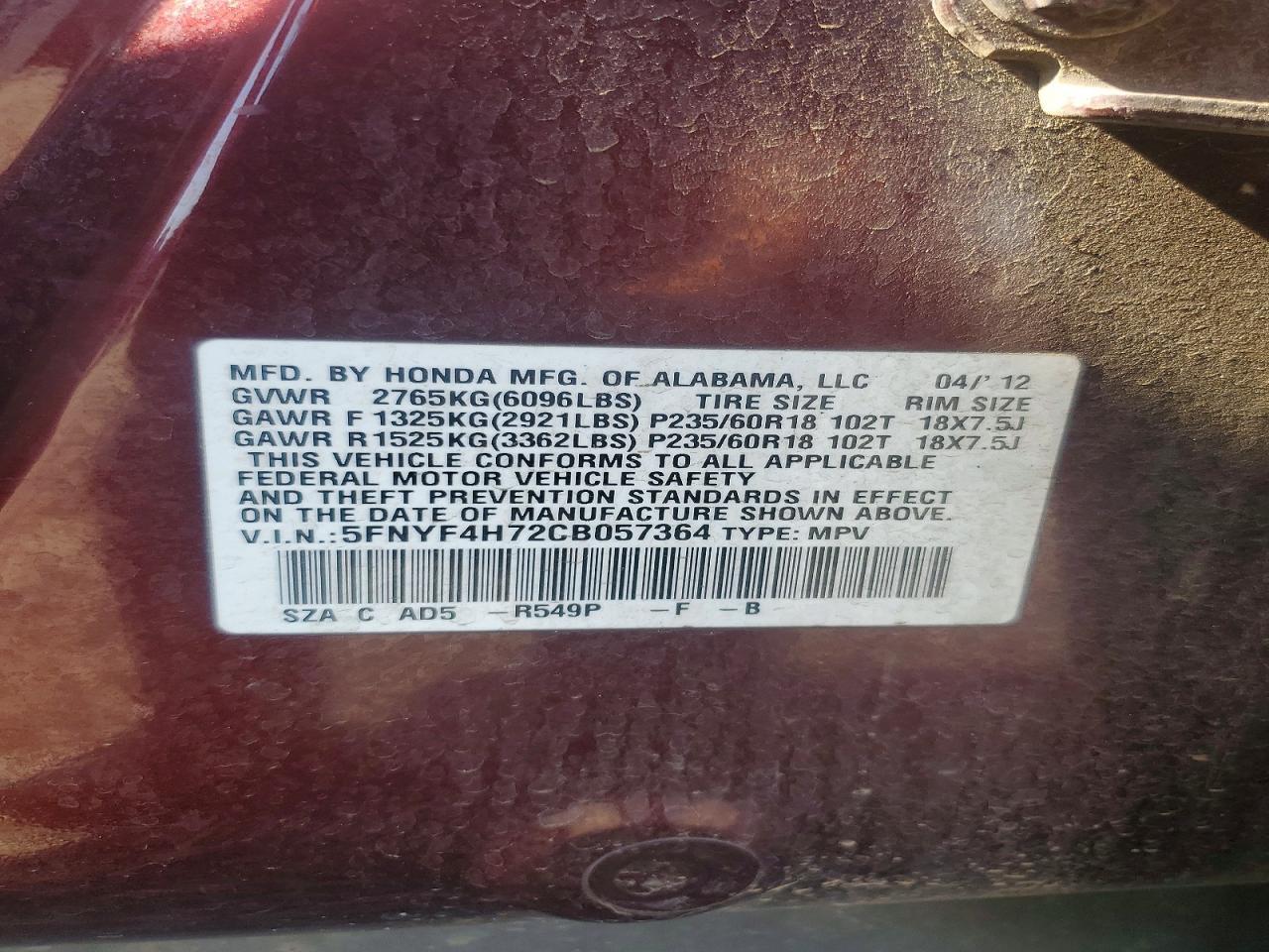2012 Honda Pilot Exln