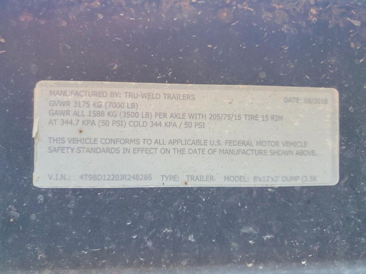 2018 Unknown 2018 TRU-WELD 8'X12'X2' Dump Trailer