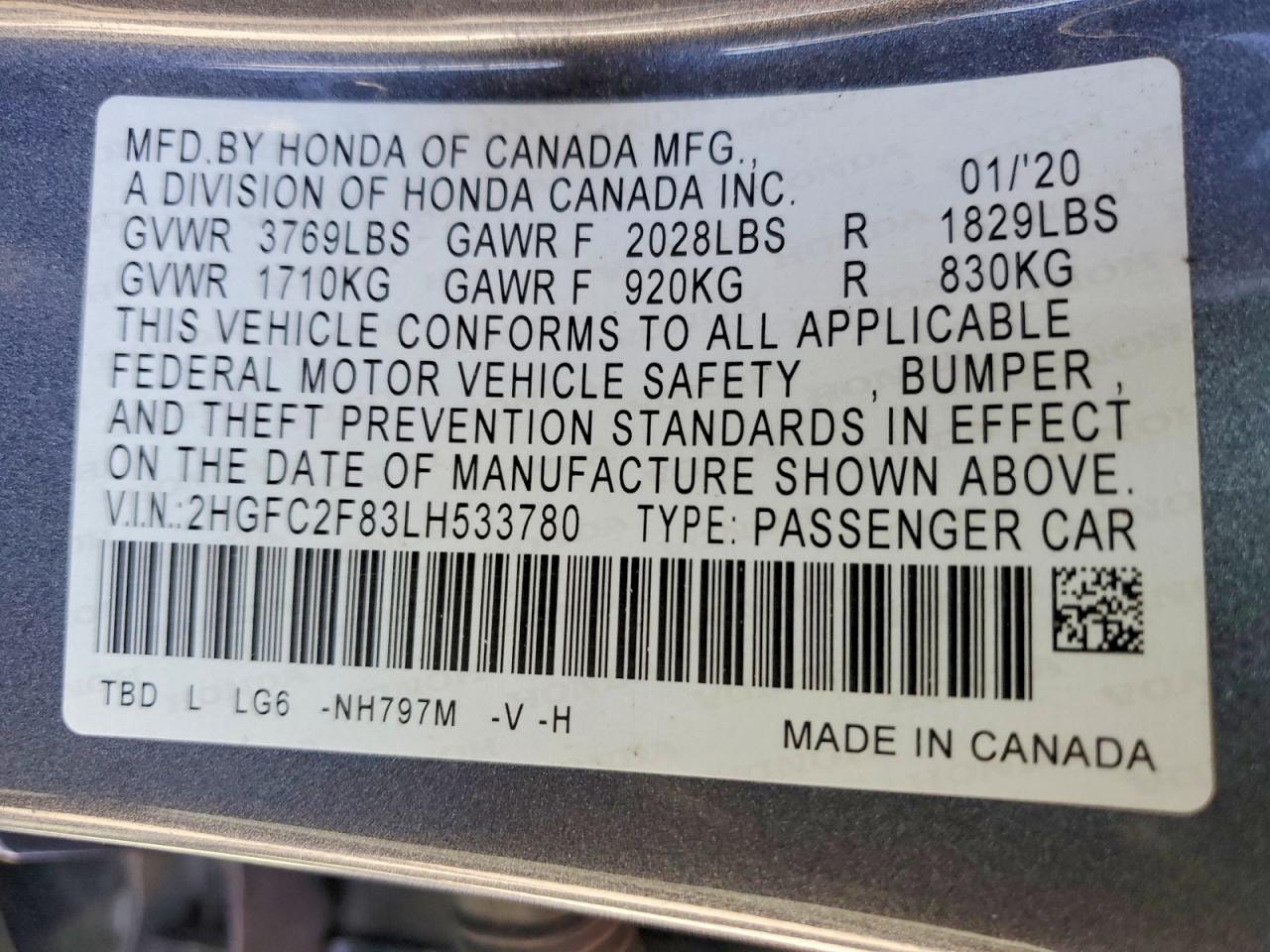2020 Honda Civic Sport