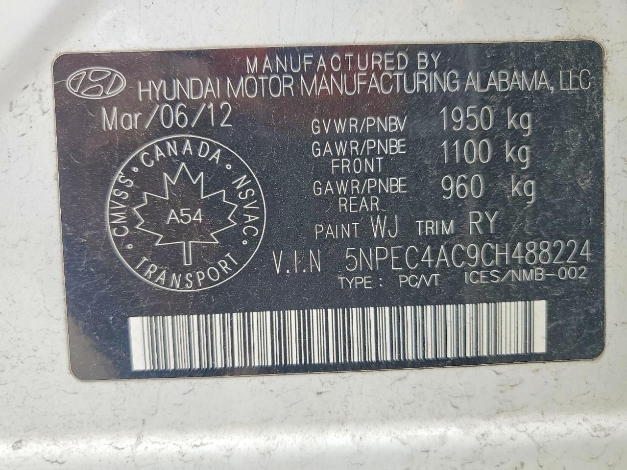 2012 Hyundai Sonata se