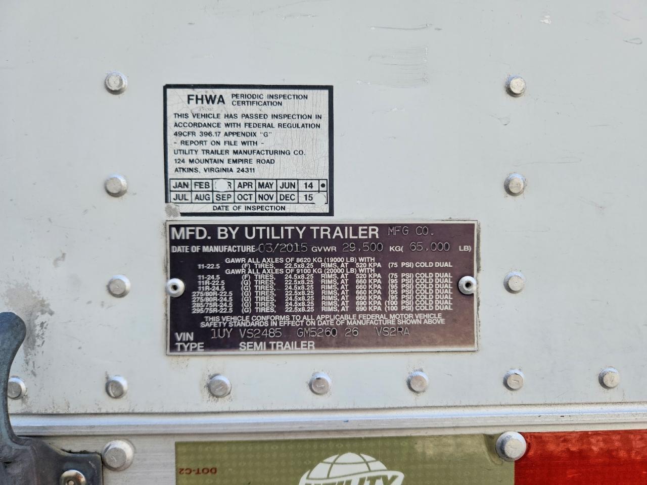 2016 Utility VS2RA Refrigerated Van Trailer