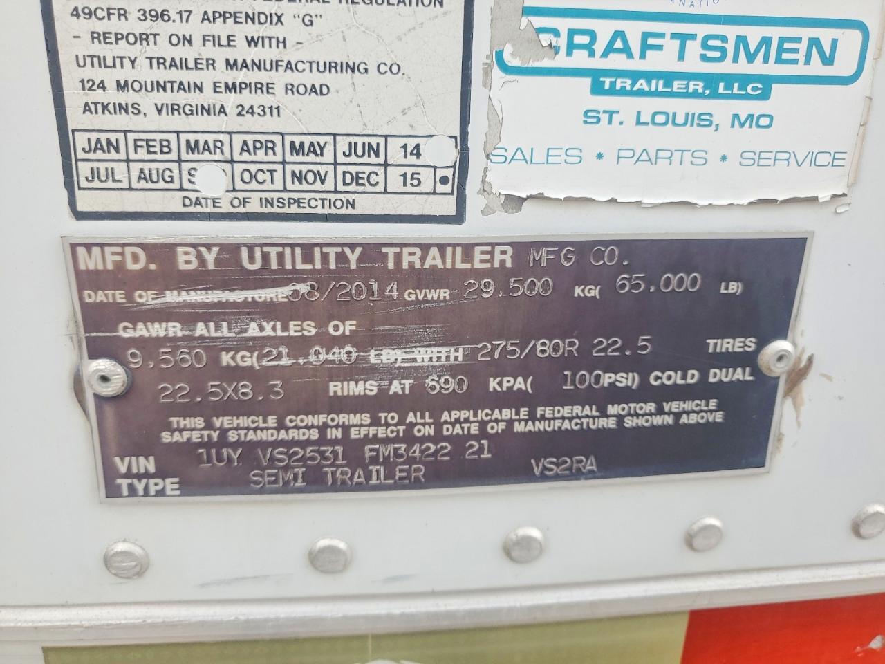 2015 Utility VS2RA Refrigerated Van Trailer