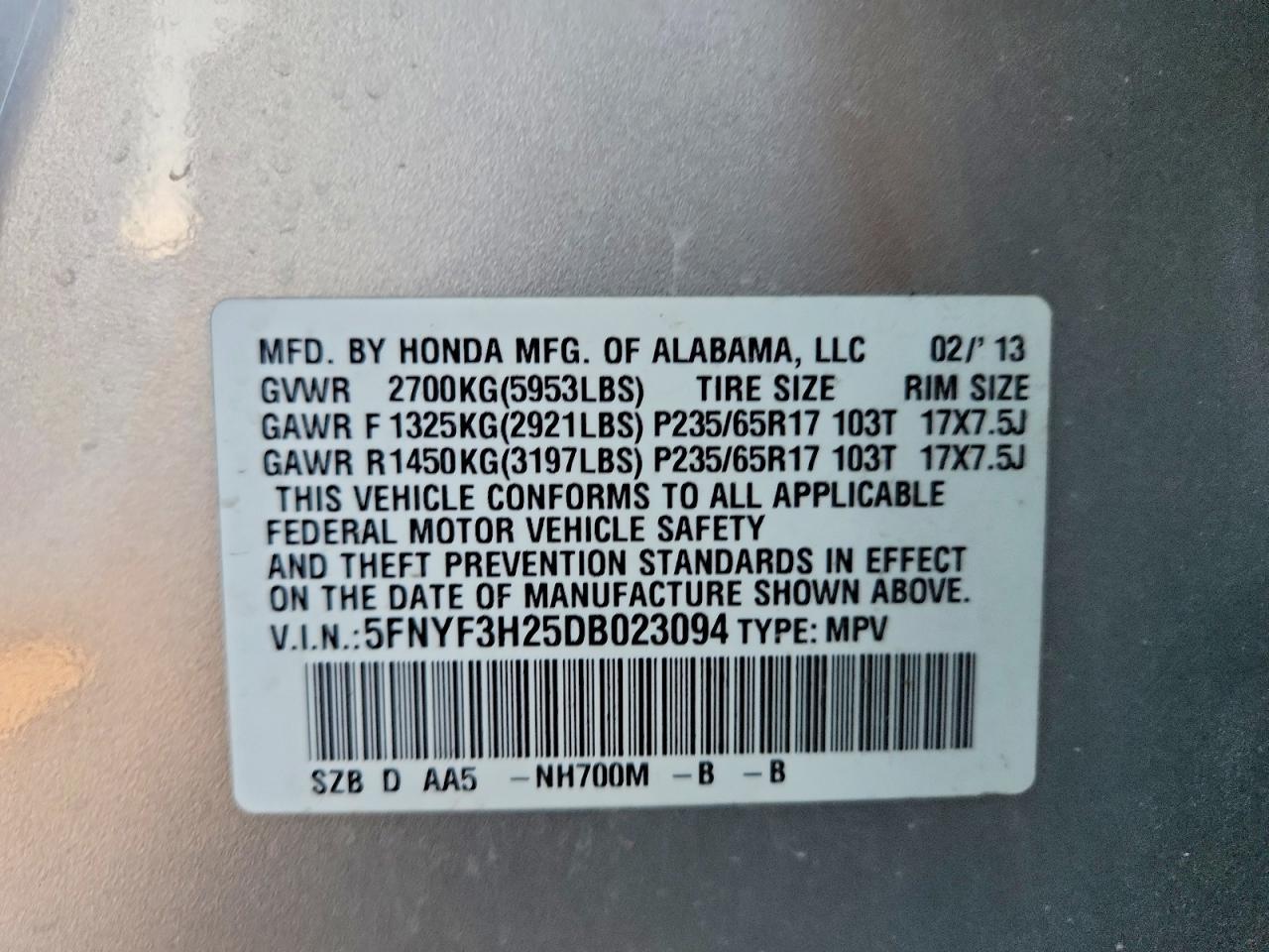 2013 Honda Pilot lx