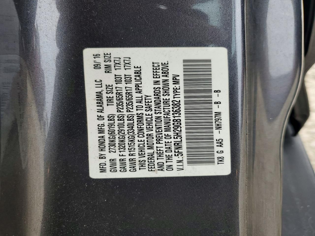 2016 Honda Odyssey lx