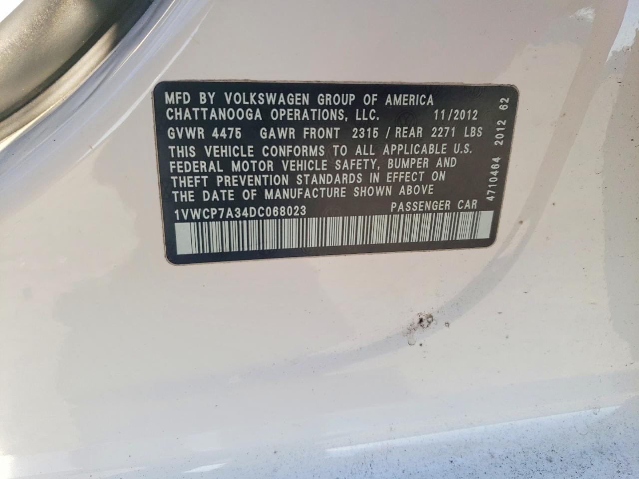 2013 Volkswagen Passat sel