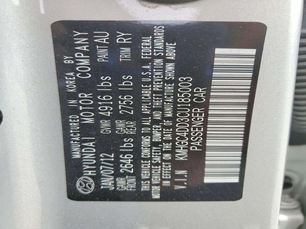 2012 Hyundai Genesis 3.8l