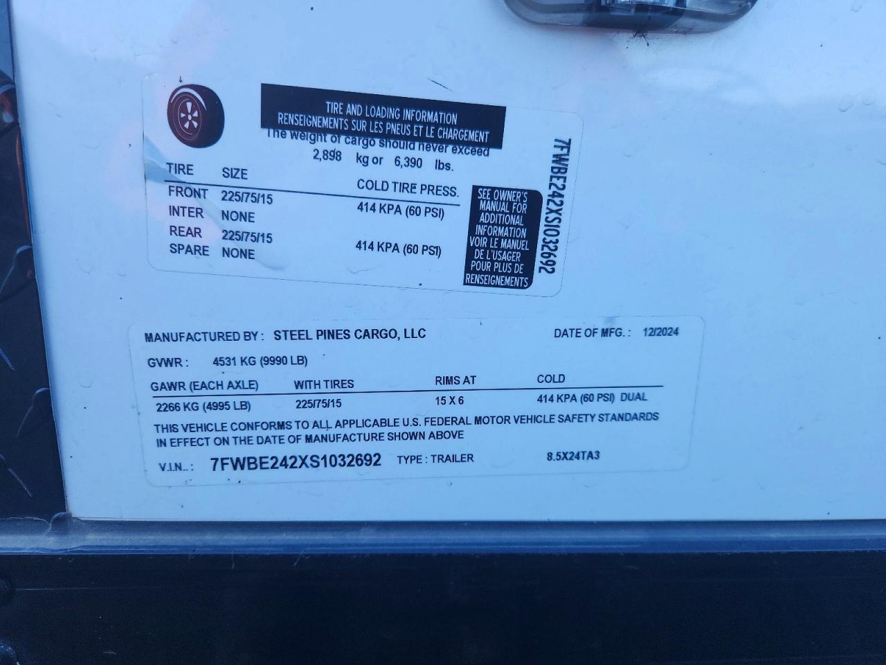 2025 Steel Pines C Argo 8.5X24TA3 Enclosed Cargo Trailer