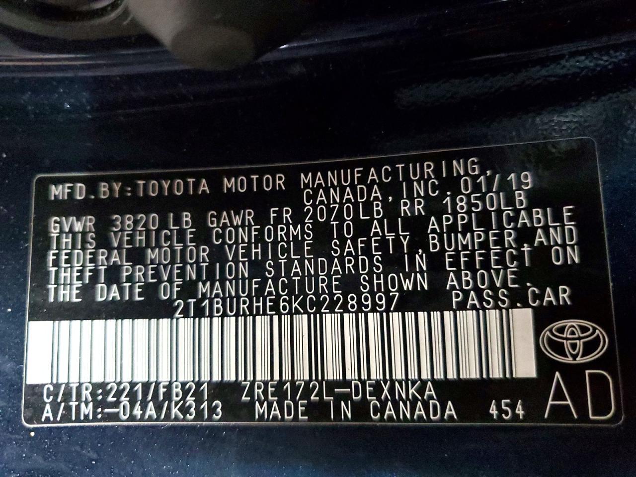 2019 Toyota Corolla le