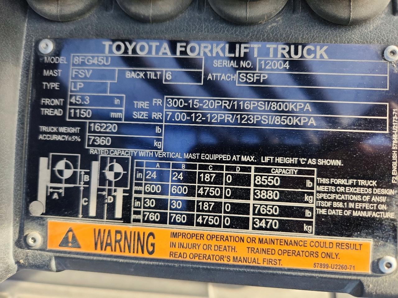 2018 Toyota TA 8FG45U Forklift