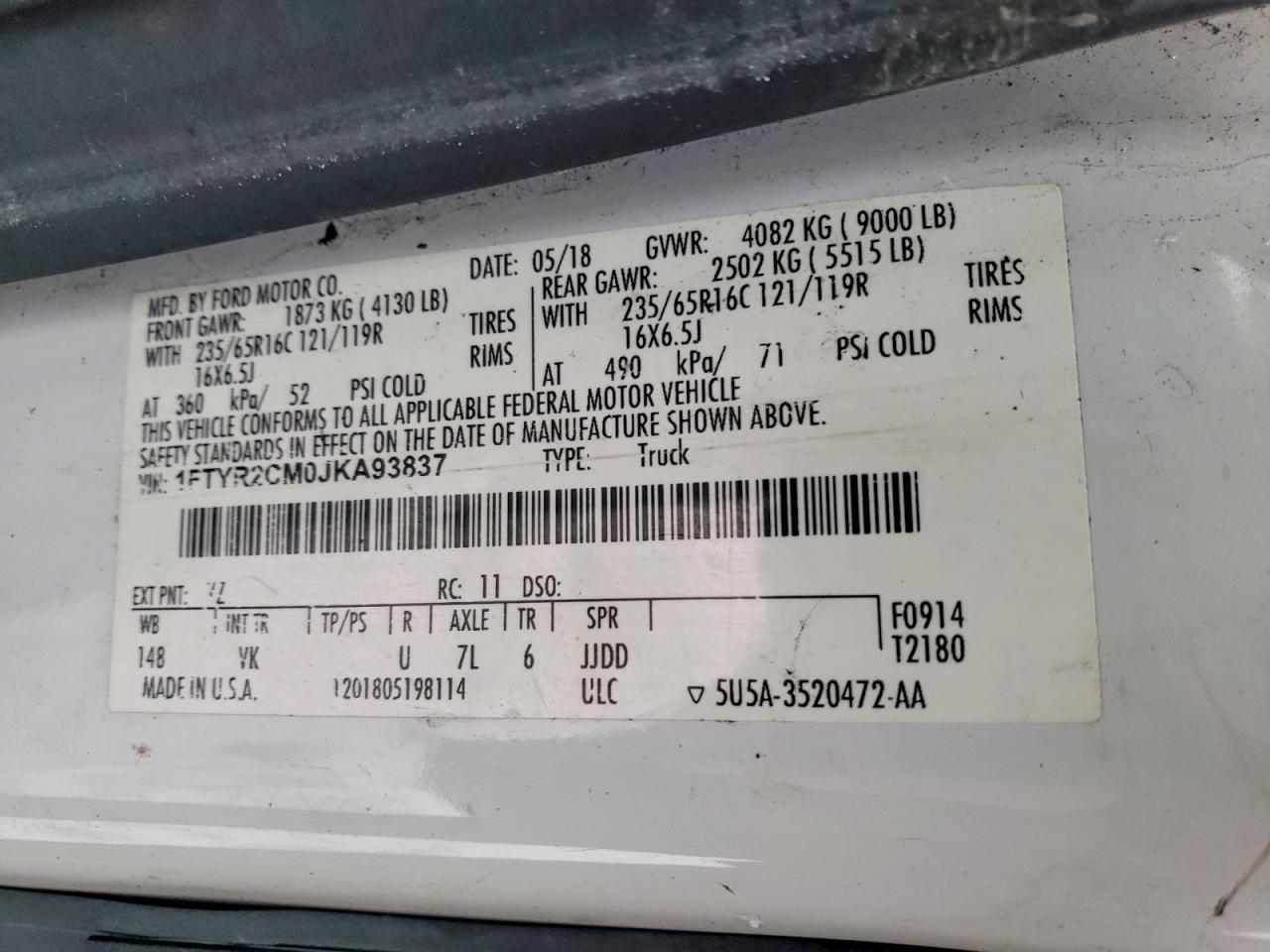 2018 Ford Transit 250 Utility / Service Van