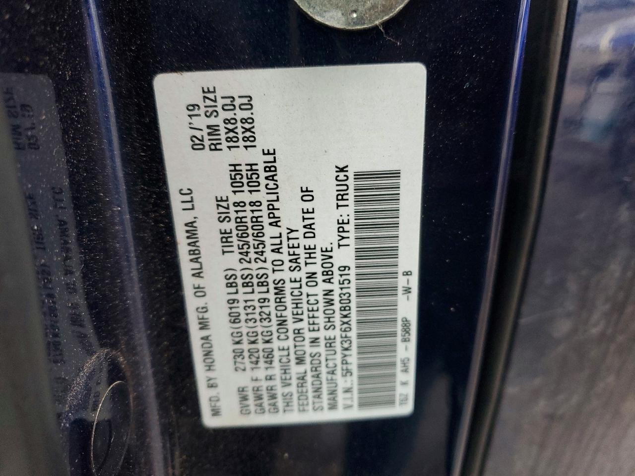 2019 Honda Ridgeline RTL