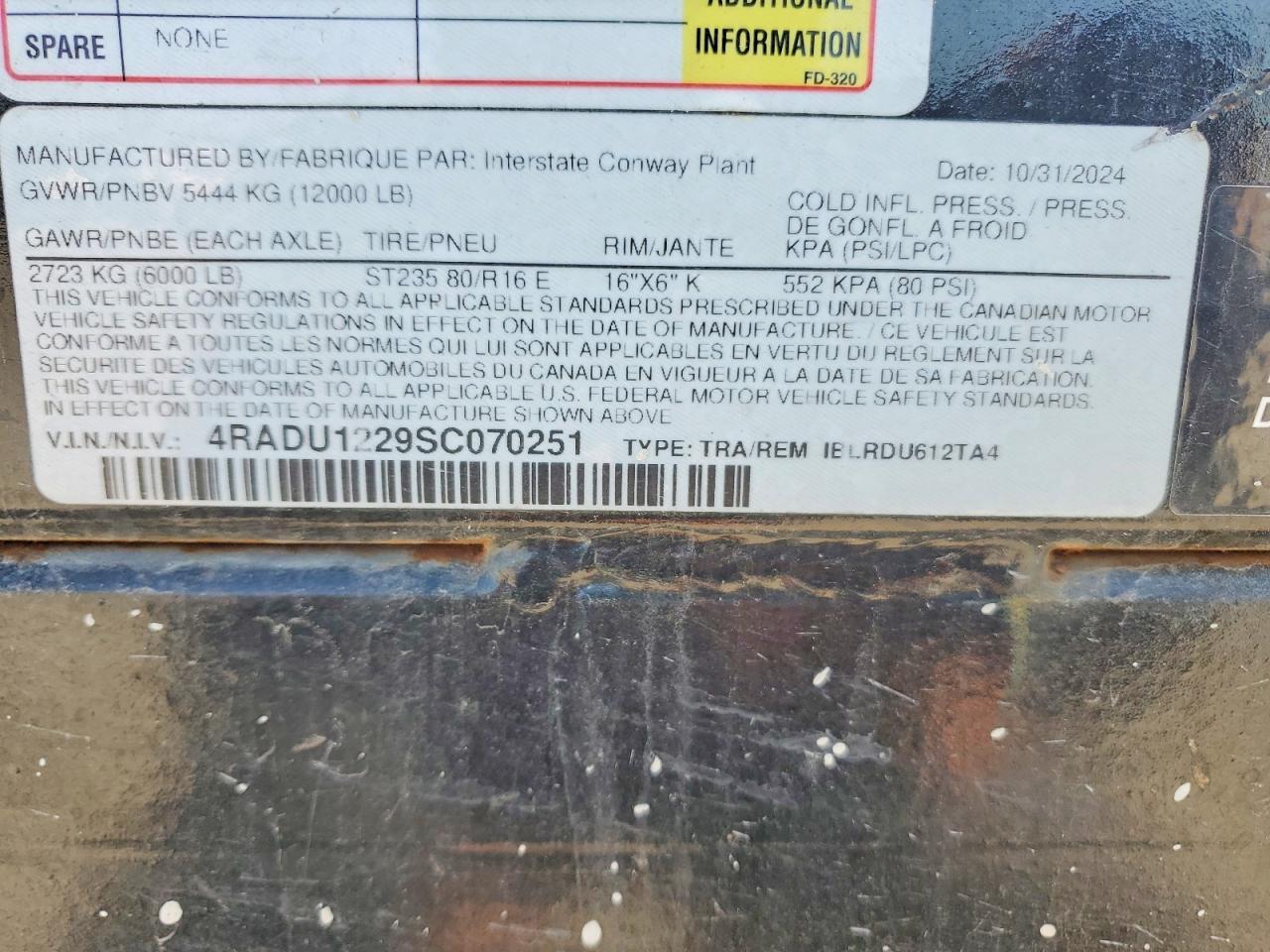 2025 Unknown 2025 Interstate IBLRDU612TA4 Dump Trailer