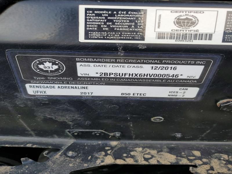 2017 Skidoo Renegade Adrenaline