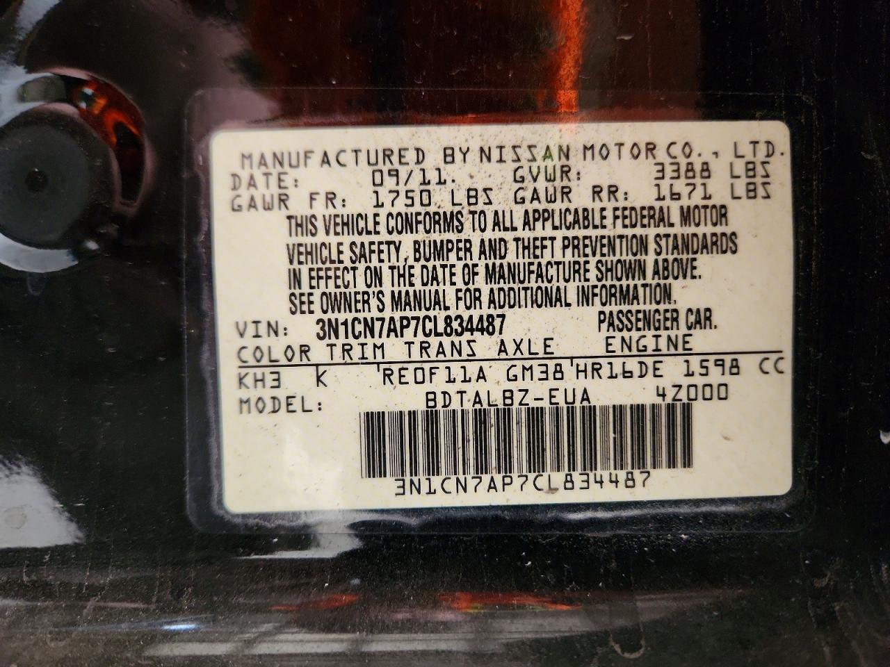 2012 Niss Versa 1.6 s