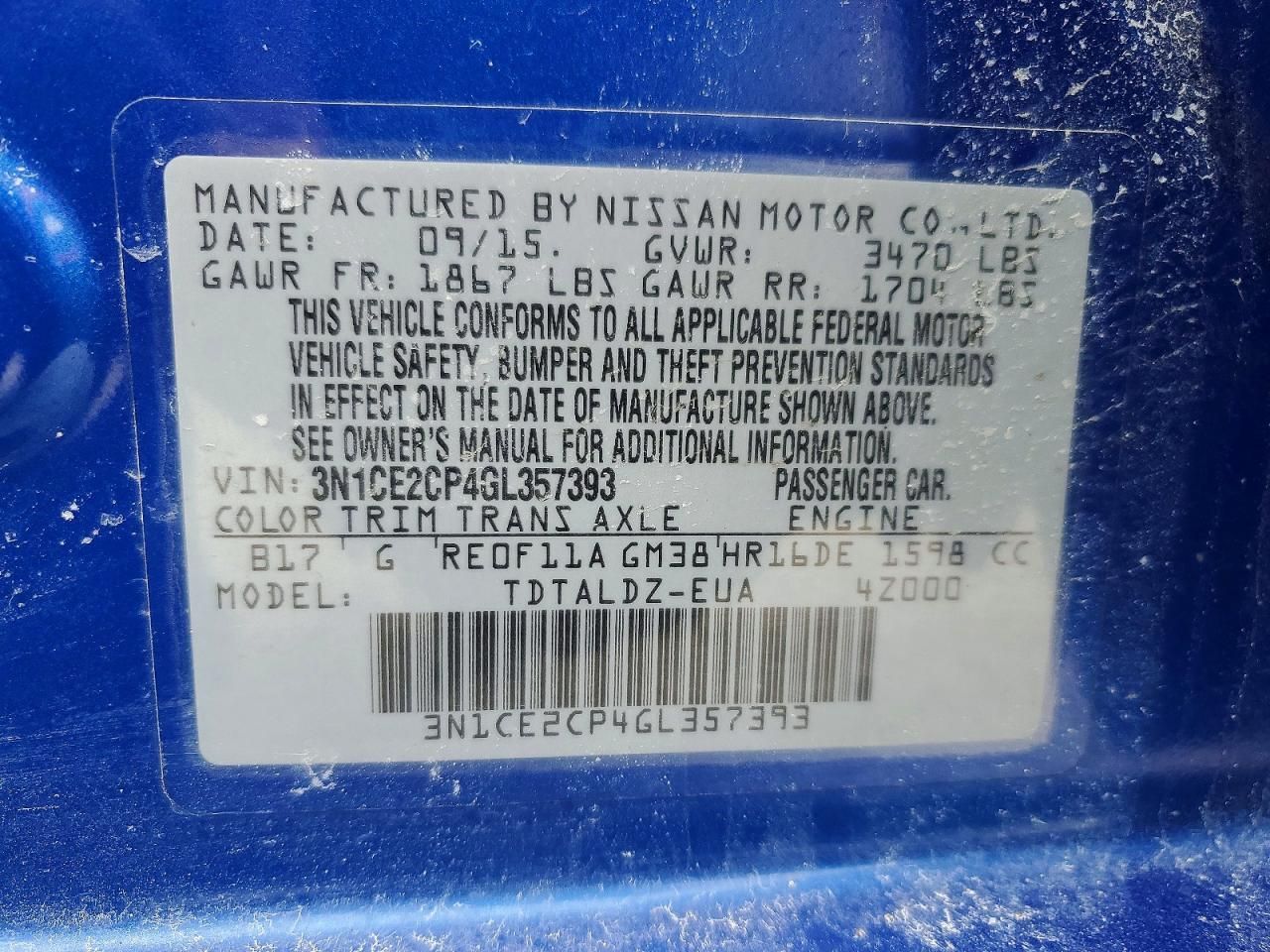 2016 Nissan Versa Note sv