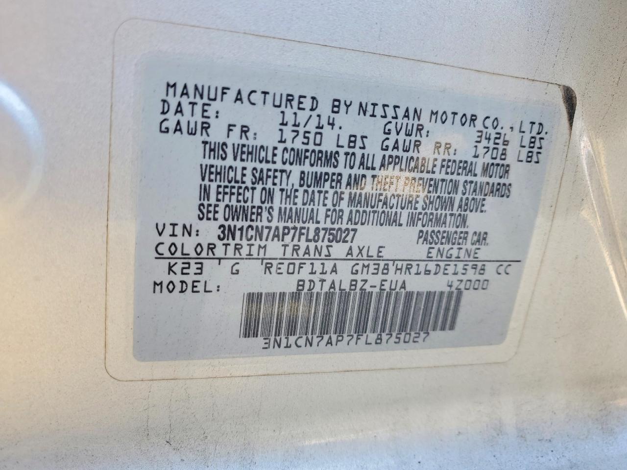 2015 Nissan Versa 1.6 sv