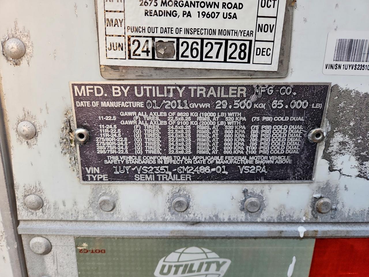2012 Utility VS2RA Refrigerated Van Trailer