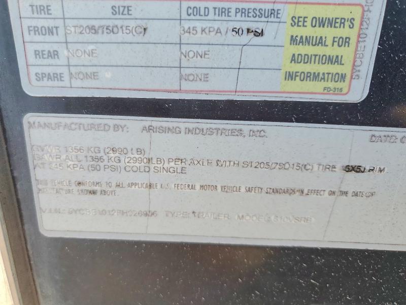 2015 Arising Industries 10' Enclosed Trailer
