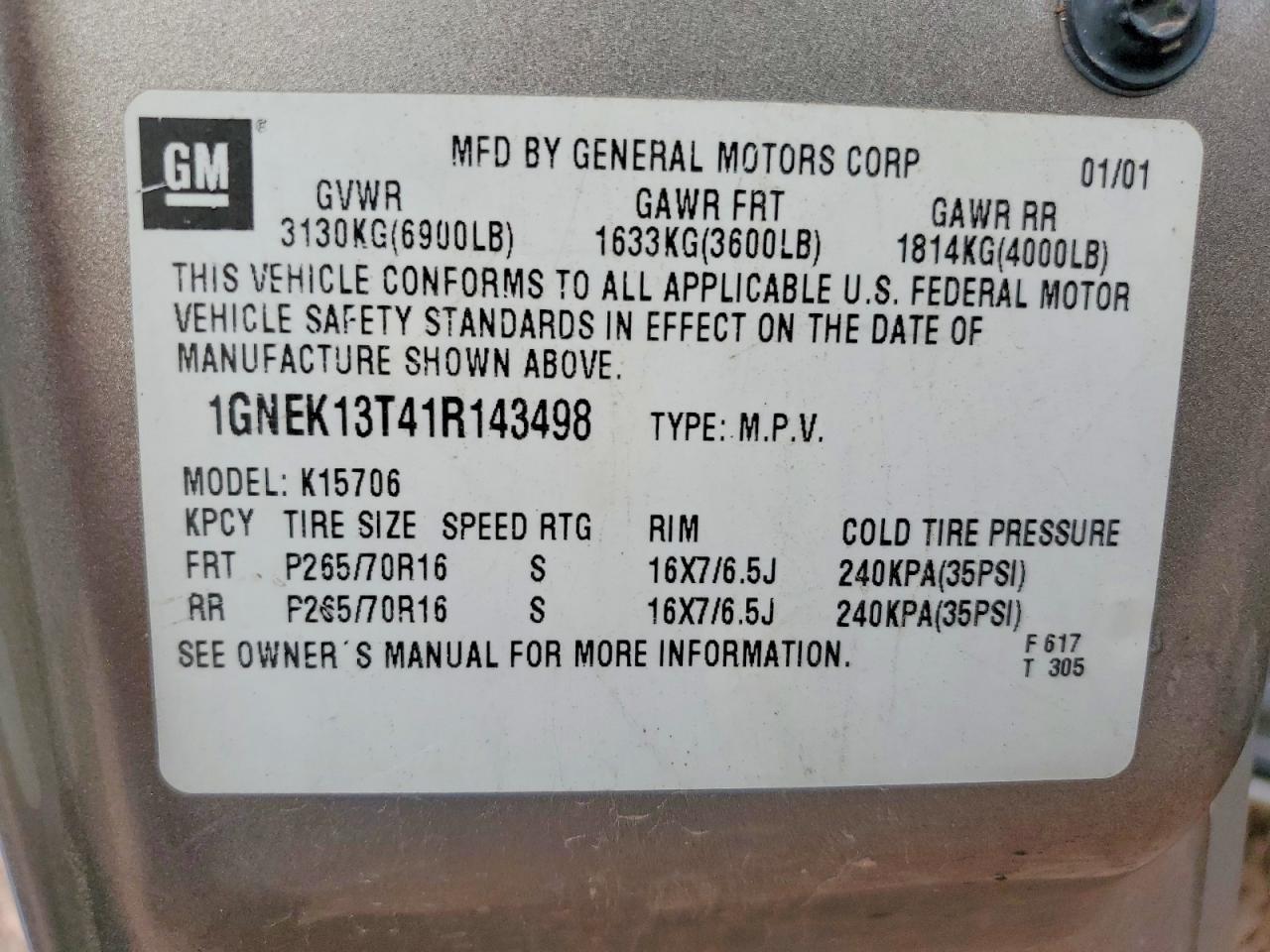 2001 Chevrolet Tahoe K1500