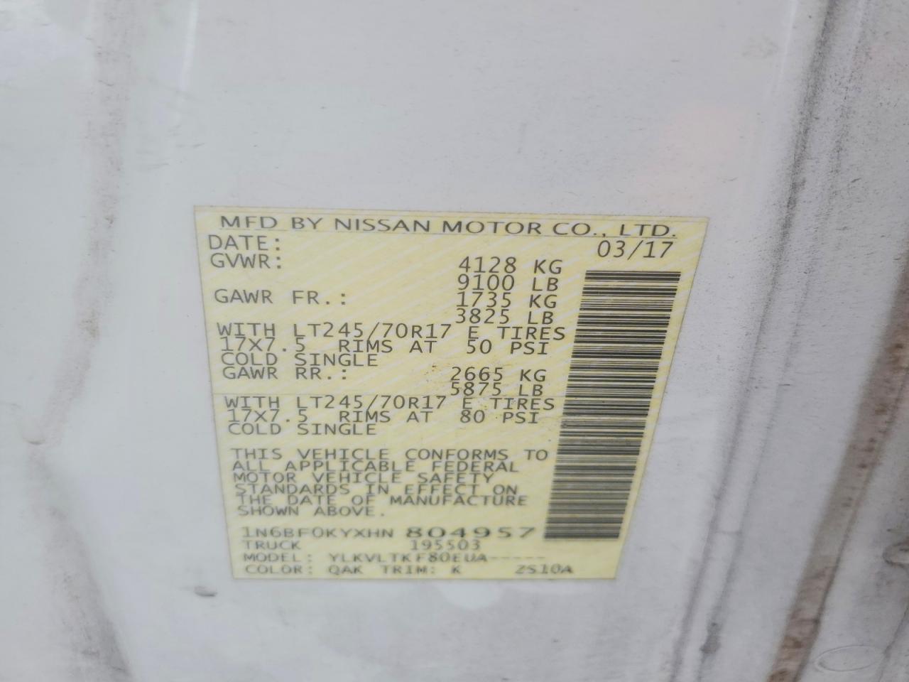 2017 Nissan NV 2500 Utility / Service Van