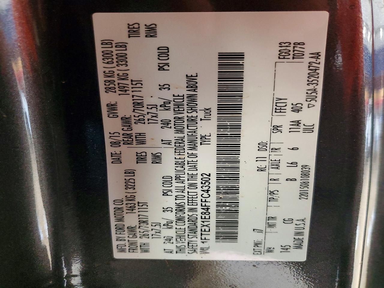 2015 Ford F150 Super cab