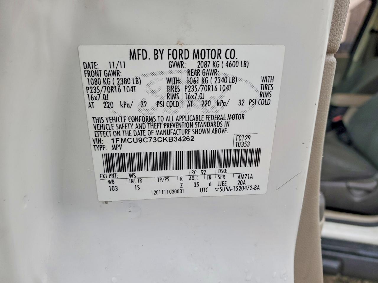 2012 Ford Escape xls