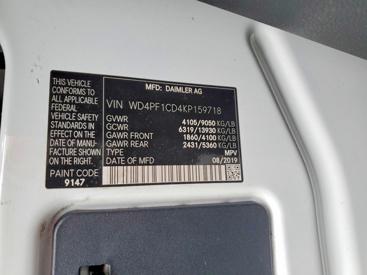 2019 Mercedes-Benz 2019 Mercedes Benz Sprinter 2500 Delivery Van