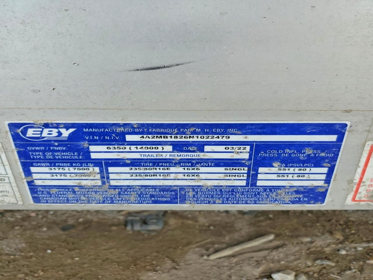 2022 EBY Equipment Trailer