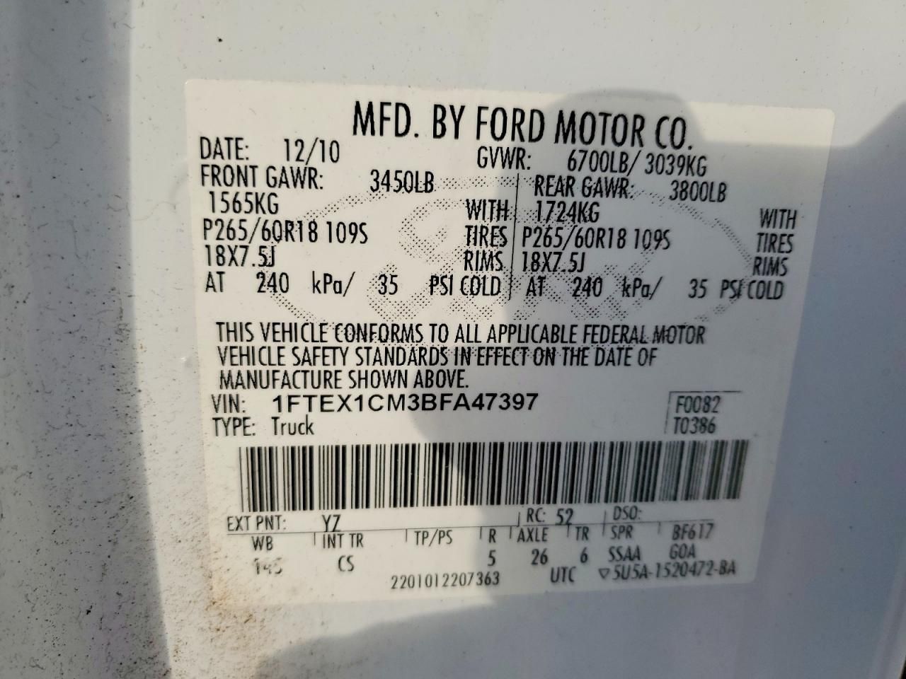 2011 Ford F150 Super cab