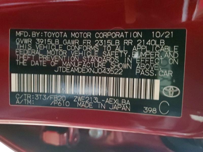2022 Toyota Corolla Hybrid le