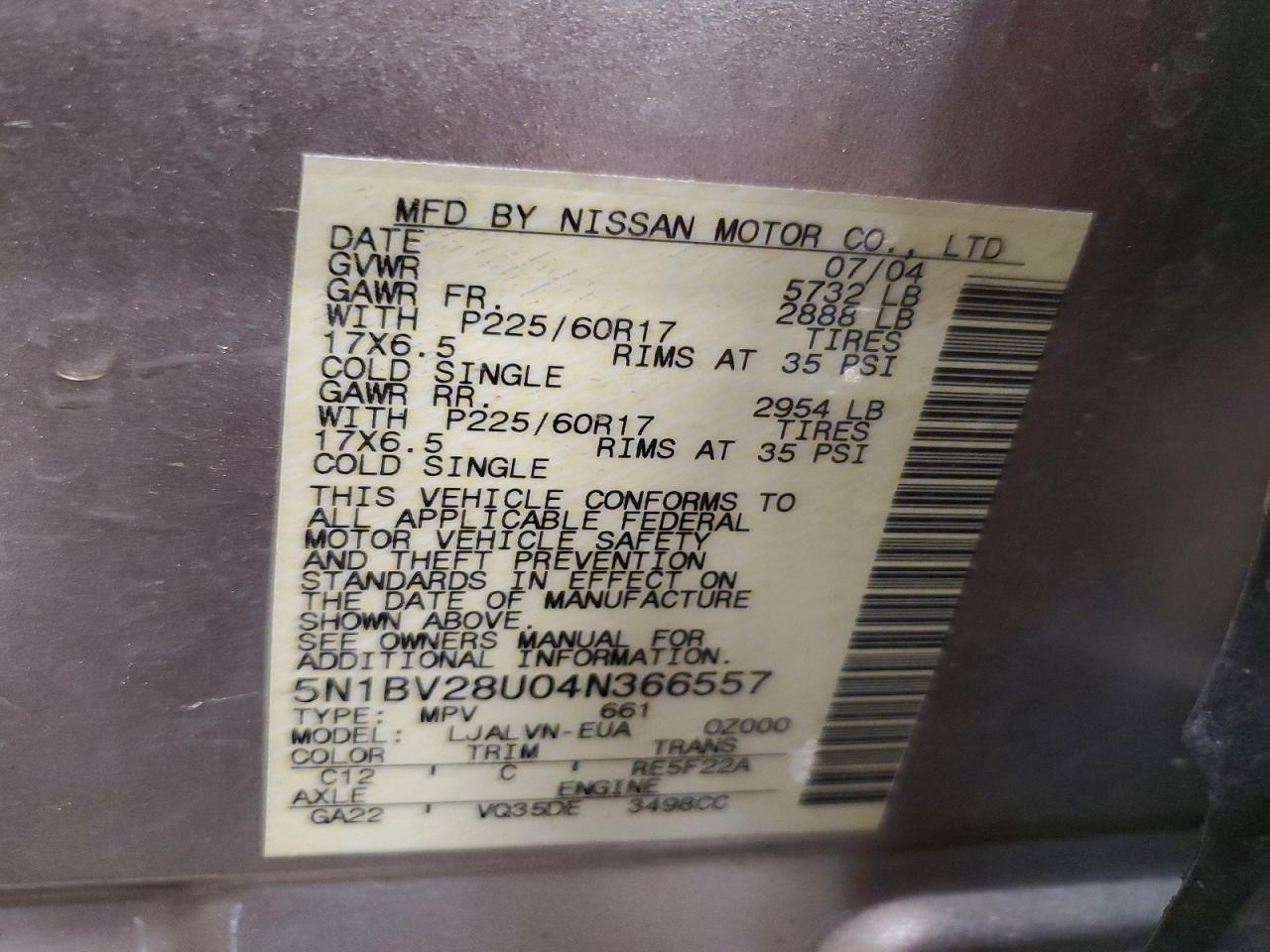2004 Niss Quest 3.5 sv