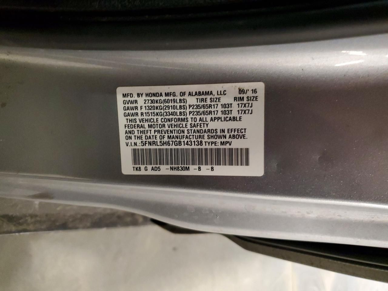 2016 Honda Odyssey exl