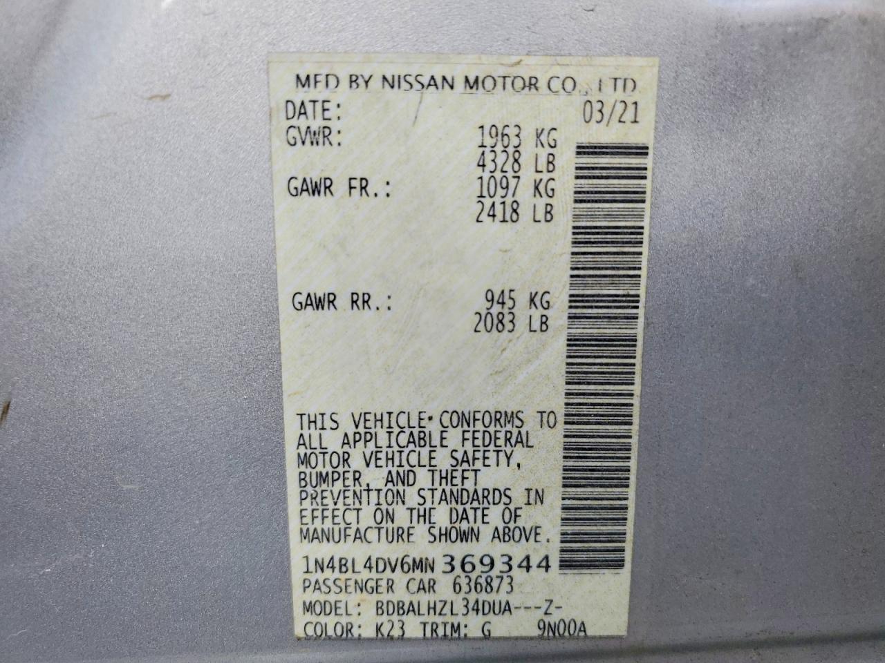 2021 Nissan Altima sv