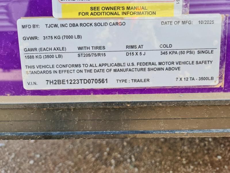 2026 Rock Solid 7x12ta Enclosed Cargo Trailer