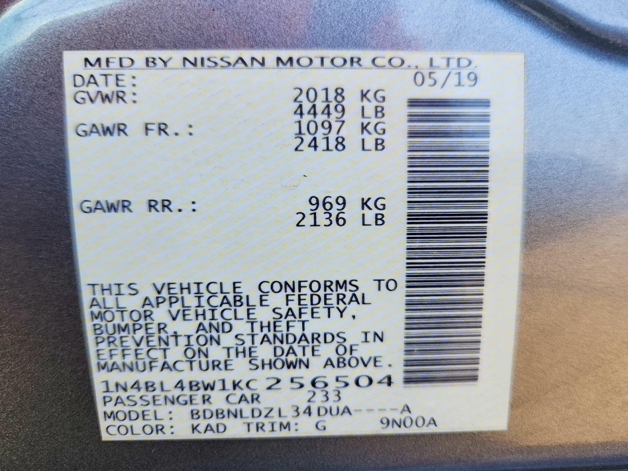 2019 Nissan Altima 2.5 s