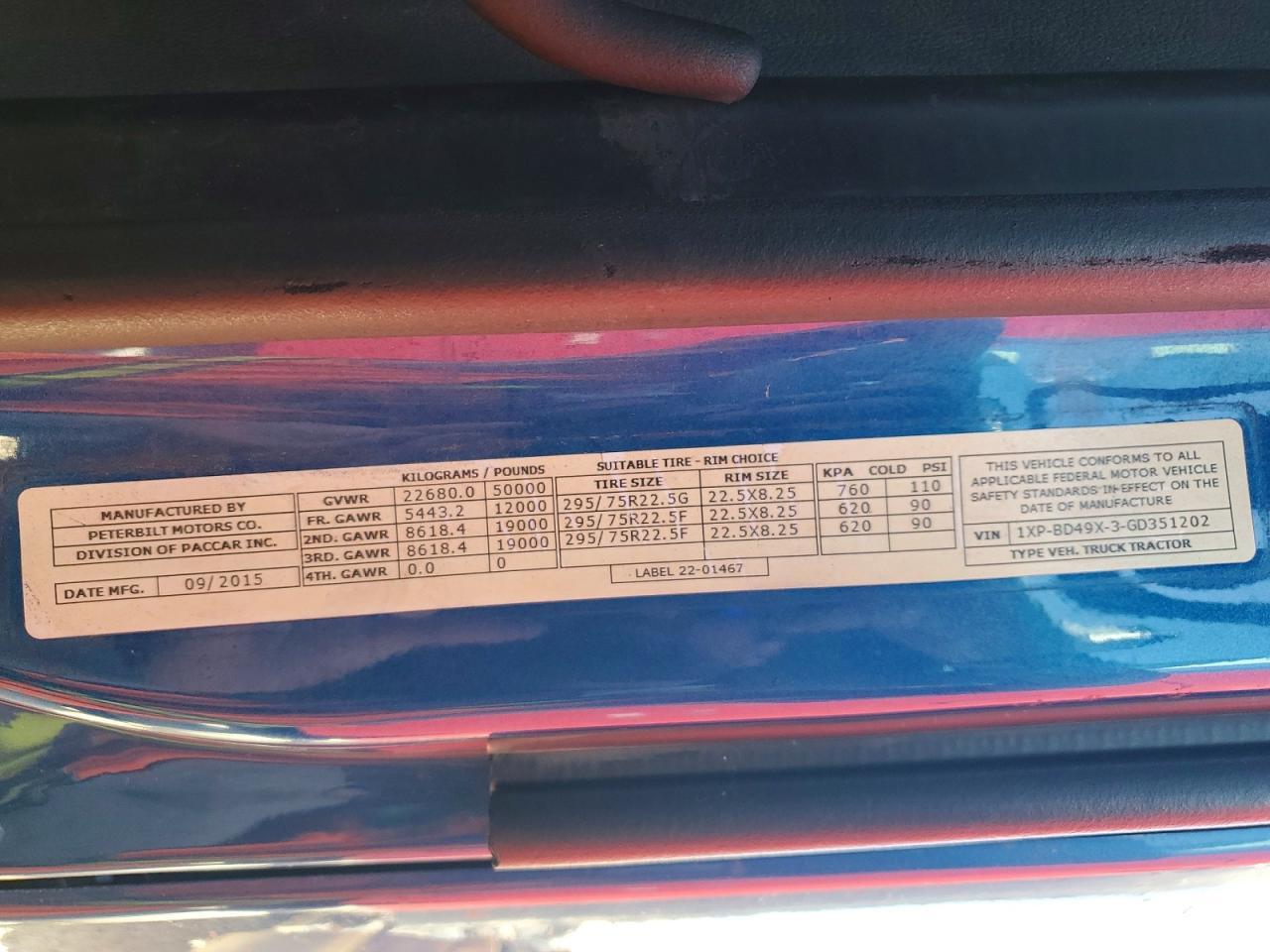 2016 Peterbilt Tractor 579-Semi Truck