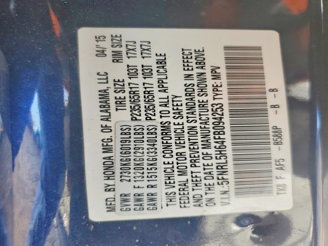 2015 Honda Odyssey exl