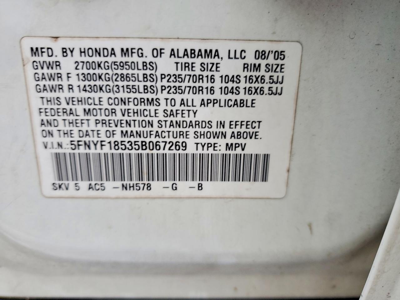2005 Honda Pilot exl