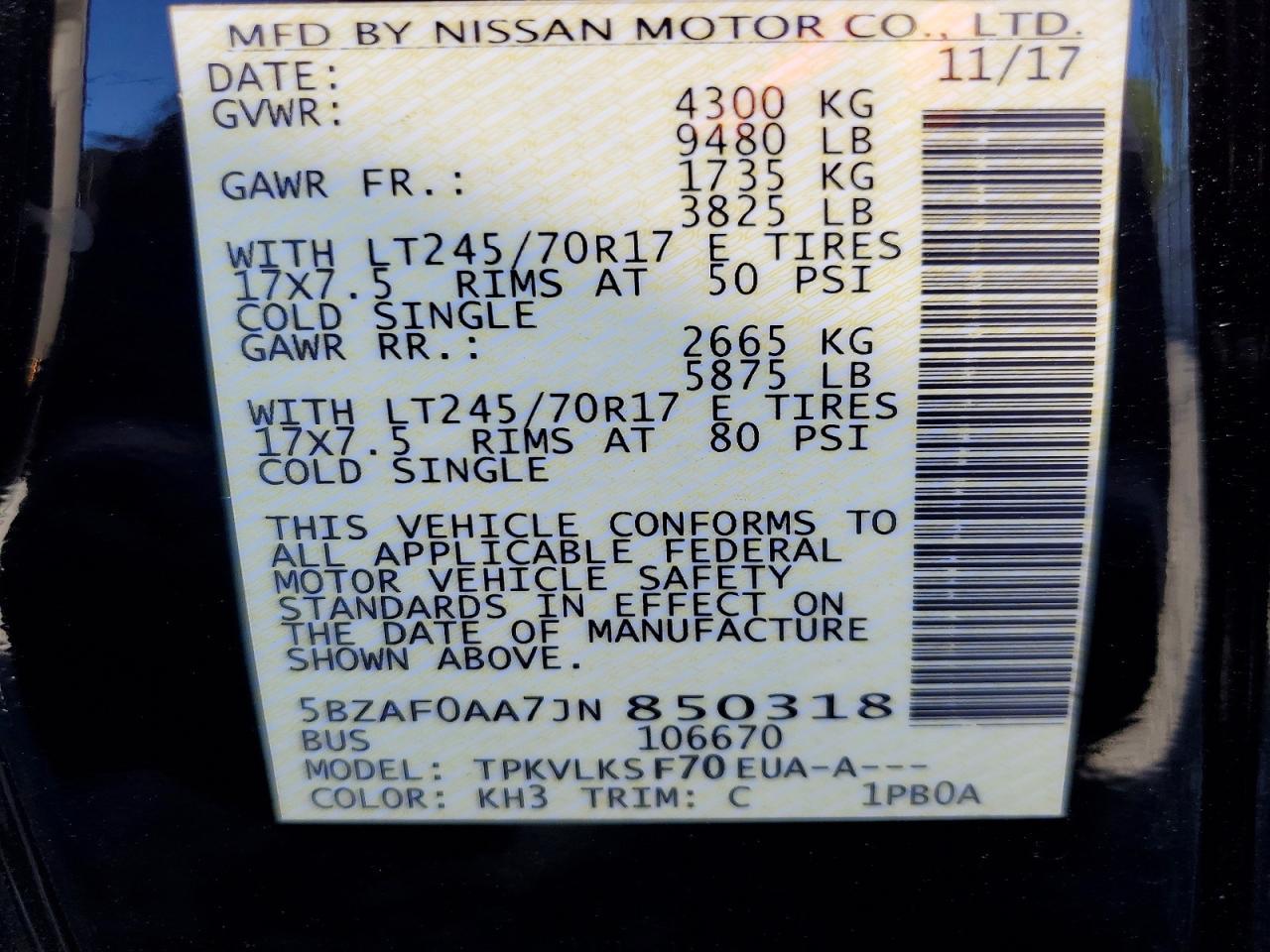 2018 Nissan NV 3500 S
