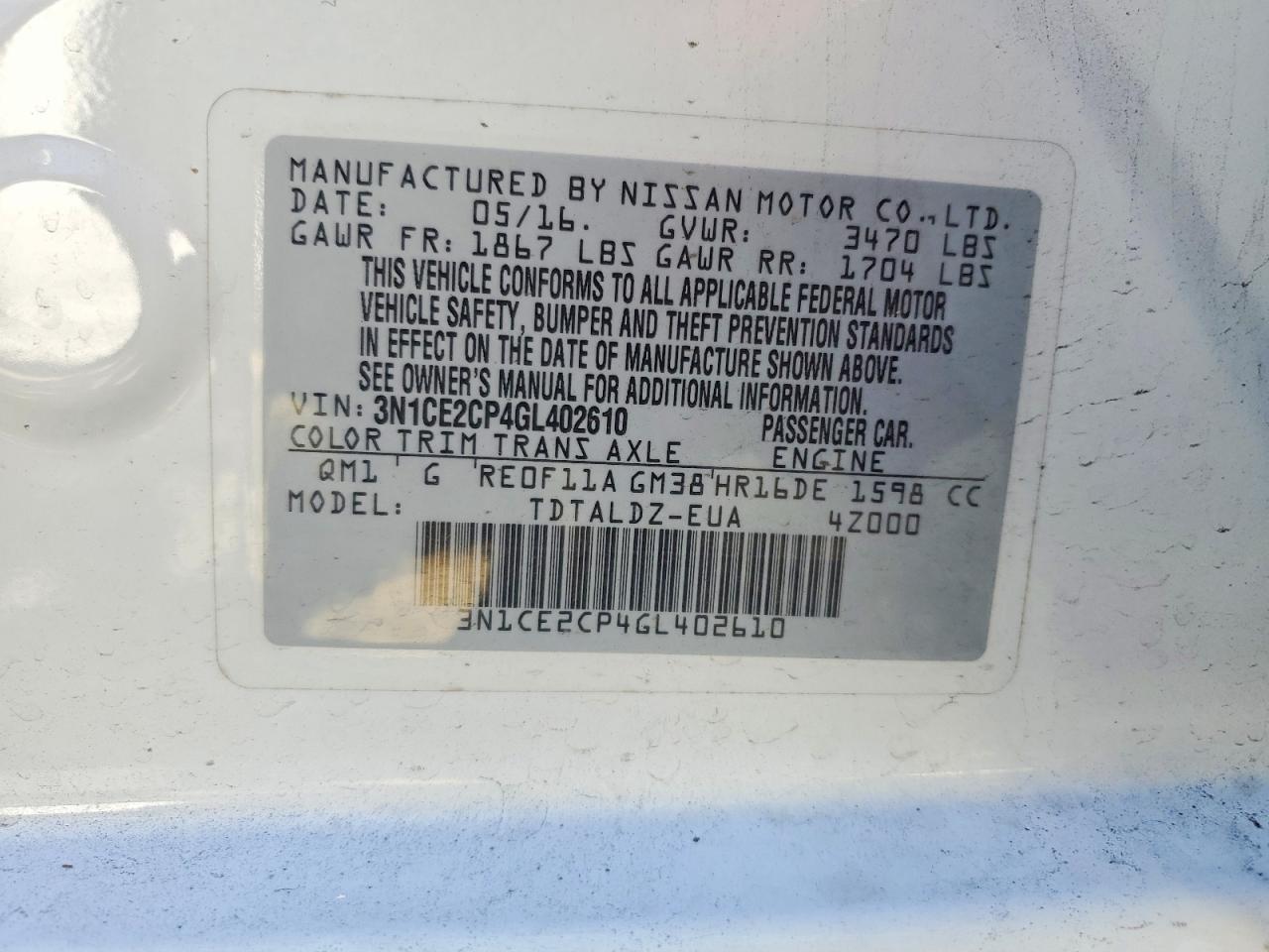 2016 Nissan Versa Note s