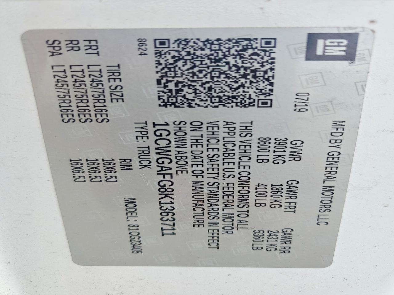 2019 Chevrolet Express 2500 Cargo Utility / Service Van