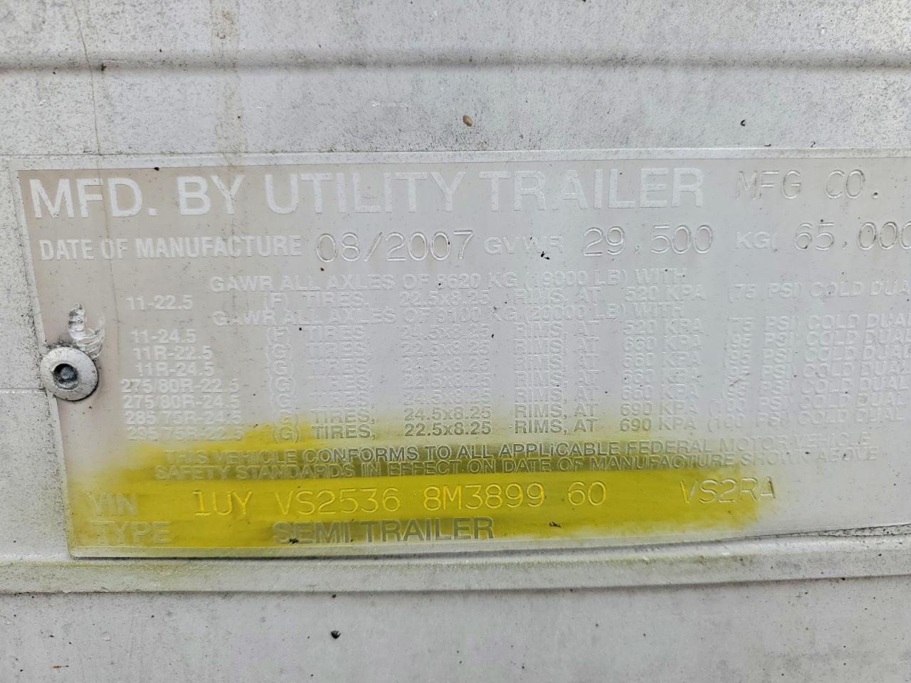 2008 Utility VS2RA Refrigerated Van Trailer
