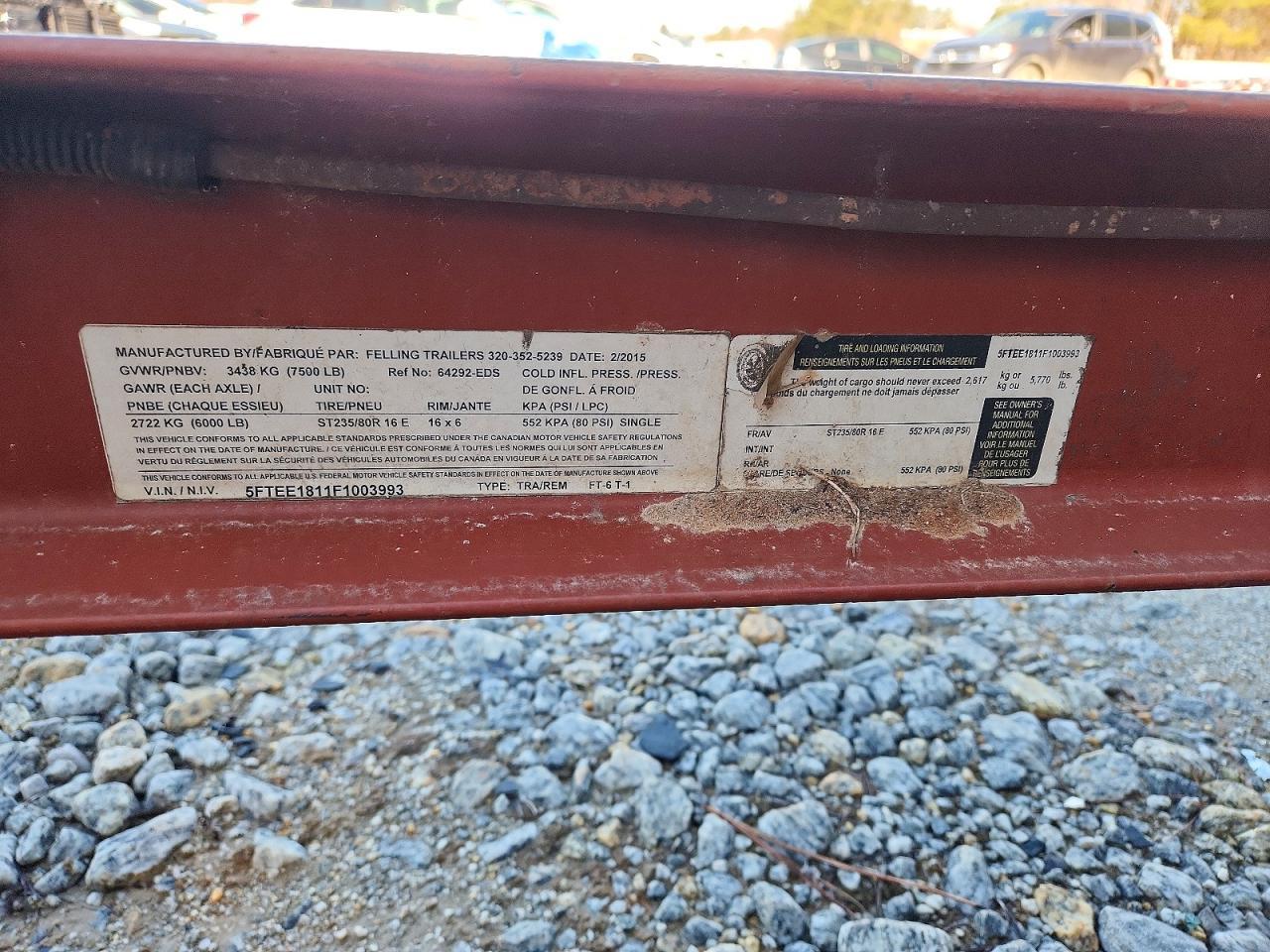 2015 Felling FT-6-T-1 Tilt Deck Equipment Trailer