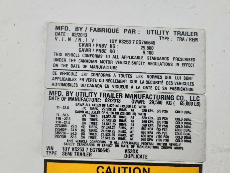 2014 Utility VS2DX DRY Van Trailer