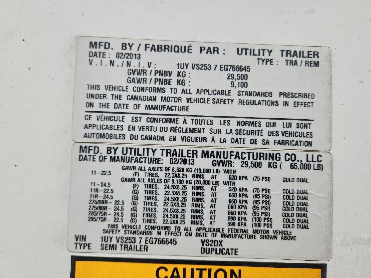 2014 Utility VS2DX DRY Van Trailer